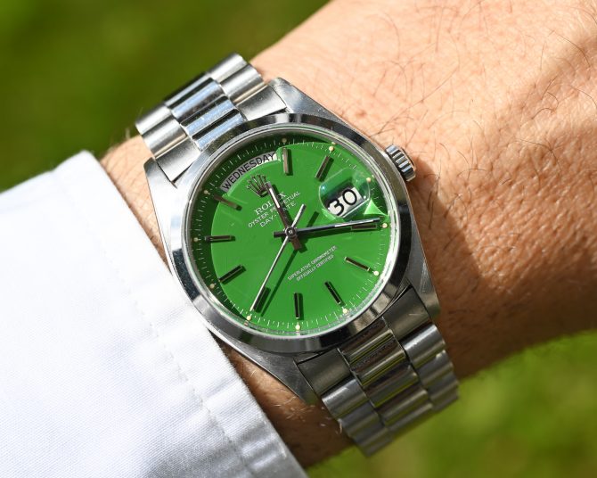 Rolex DayDate 18026 Platin mit grünem Stella Dial