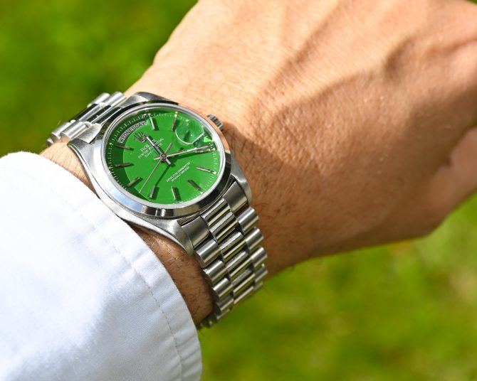 Rolex DayDate 18026 Platin mit grünem Stella Dial – Bild 2