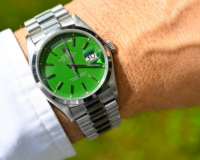 Rolex DayDate 18026 Platin mit grünem Stella Dial – Bild 3