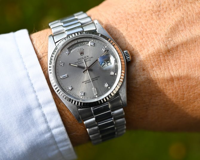 Rolex Day-Date 18039 in Weißgold – mit tollem grauen Blatt im TOP Zustand !