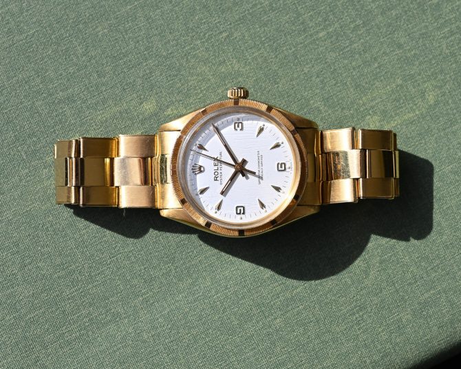 Rolex Oyster Perpetual 6567 in Gelbgold mit 7205 Goldband und Big Logo Schließe – Bild 10