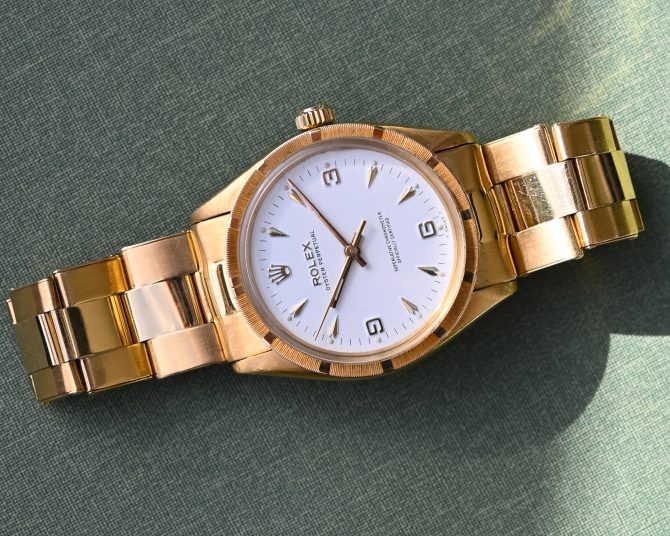 Rolex Oyster Perpetual 6567 in Gelbgold mit 7205 Goldband und Big Logo Schließe – Bild 15