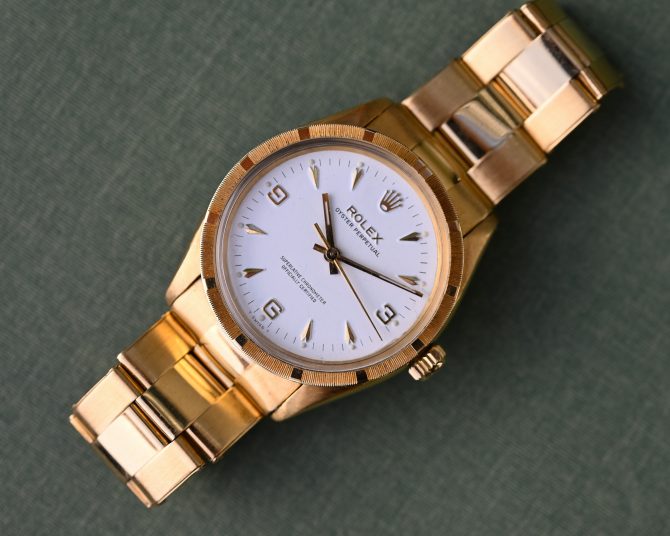 Rolex Oyster Perpetual 6567 in Gelbgold mit 7205 Goldband und Big Logo Schließe – Bild 17