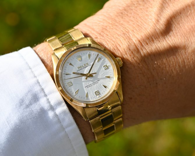 Rolex Oyster Perpetual 6567 in Gelbgold mit 7205 Goldband und Big Logo Schließe – Bild 5