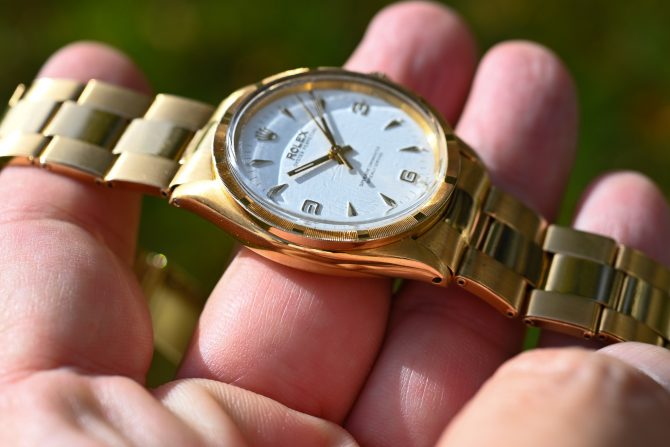 Rolex Oyster Perpetual 6567 in Gelbgold mit 7205 Goldband und Big Logo Schließe – Bild 7