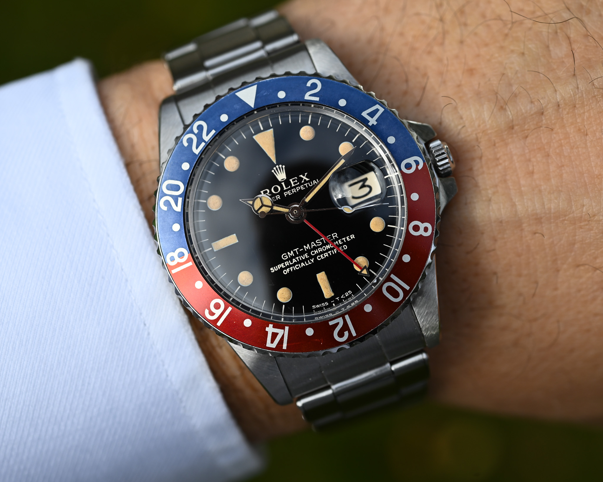 Rolex GMT 1675 Broad PCG - Gilt mit Fullgloss Zifferblatt und Traumpatina