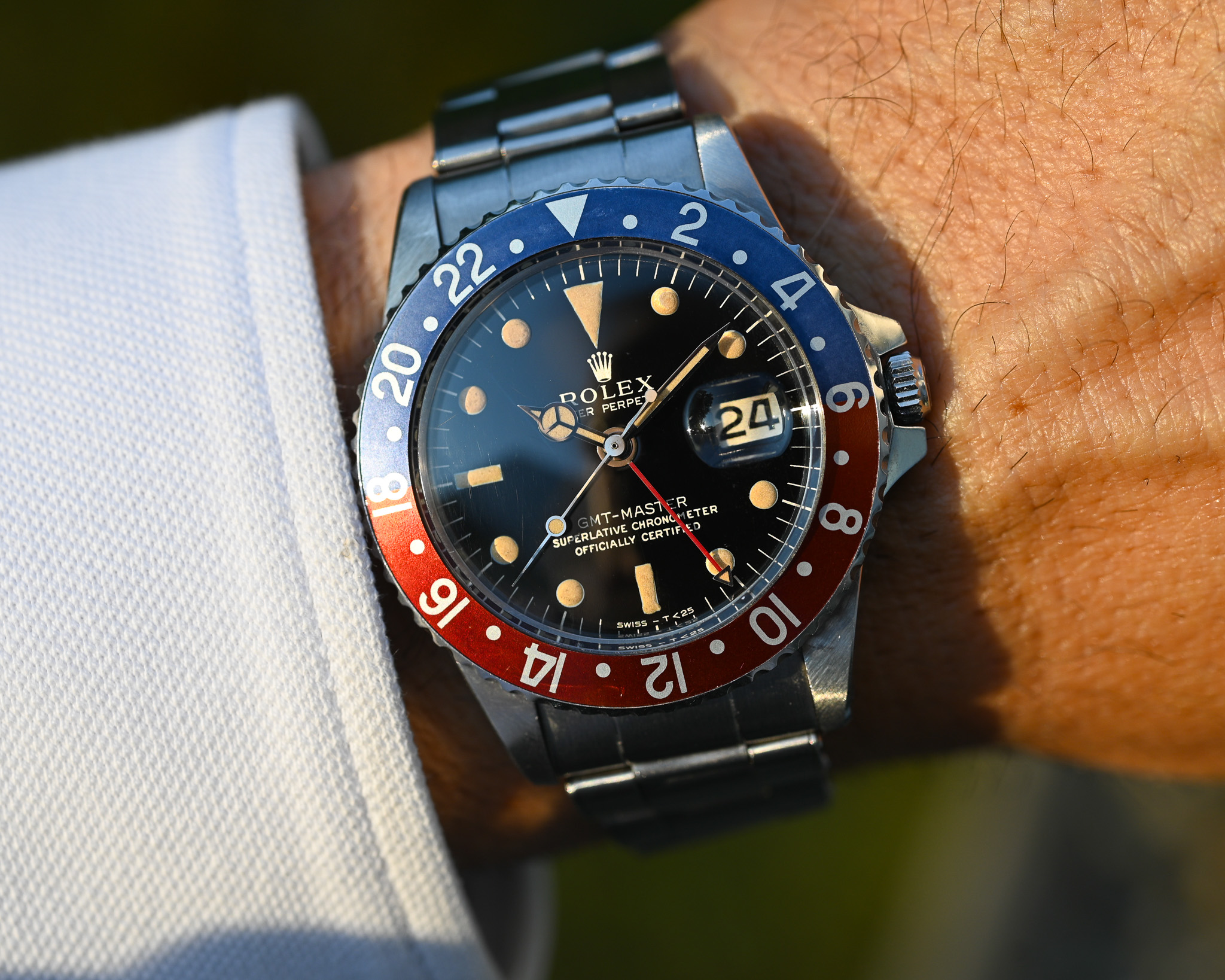 Rolex GMT 1675 Broad PCG - Gilt mit Fullgloss Zifferblatt und Traumpatina