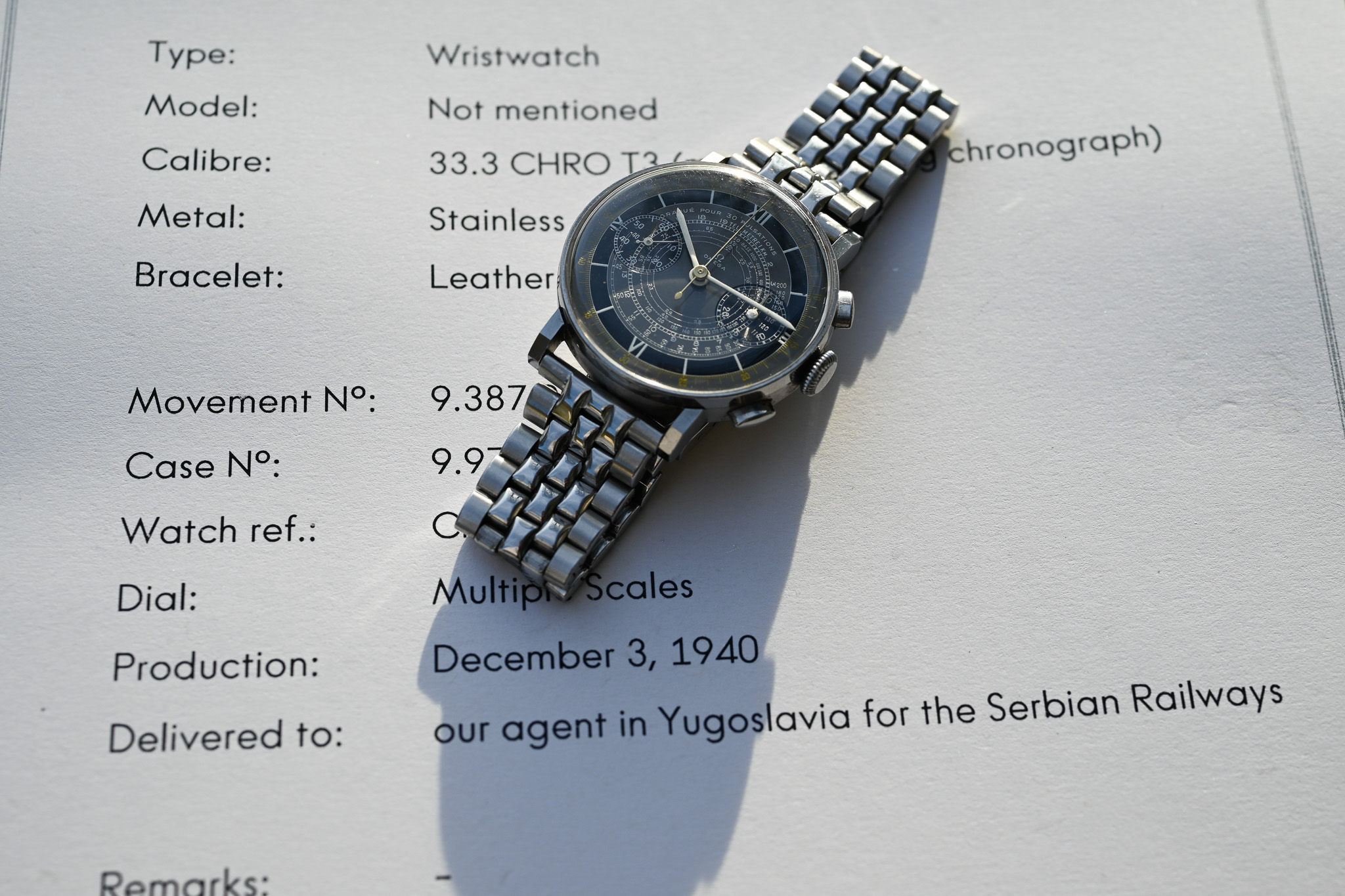 Omega Multiscale Chrono Cal. 33.3 – CK 2079 | Oversized 38 mm | Stammbuchauszug - BJ. 1940 – Bild 20