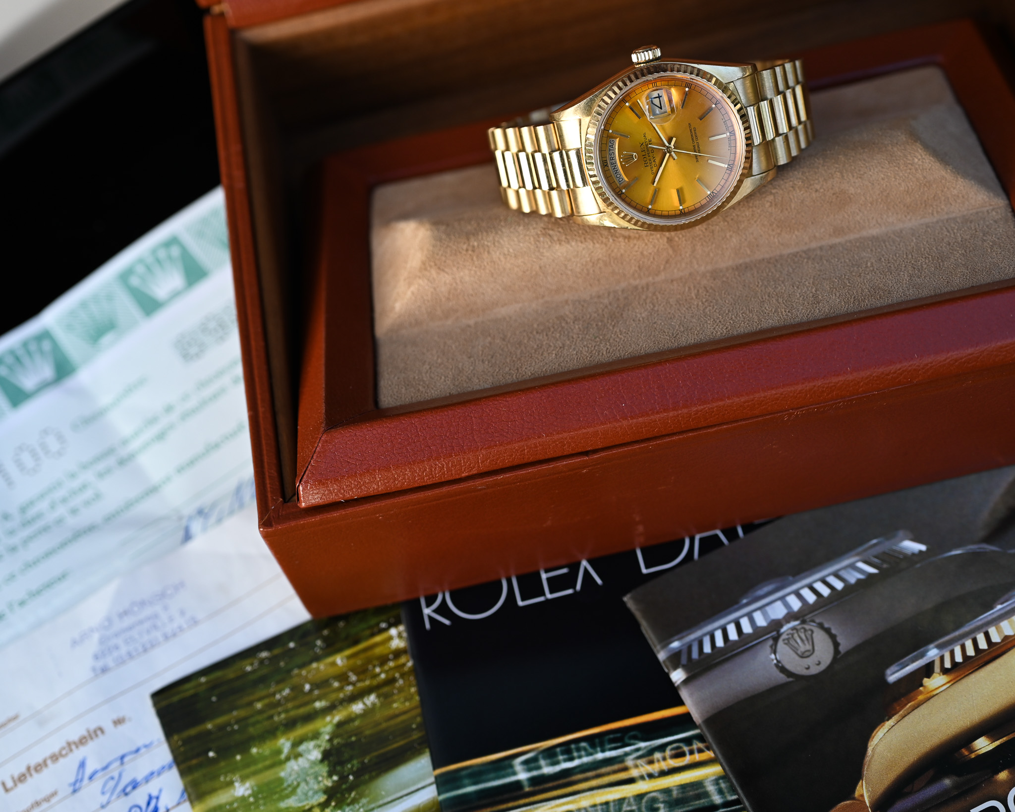 Rolex Day-Date Gelbgold Tropical 18038 "Honey - Dial" mit Box und Papieren – Bild 3