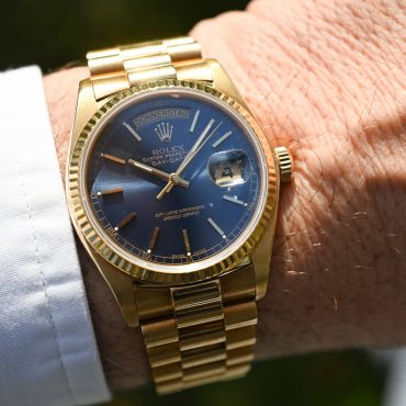 Rolex Day-Date Gelbgold 18038 "Cobalt Royal" mit Box und Papieren
