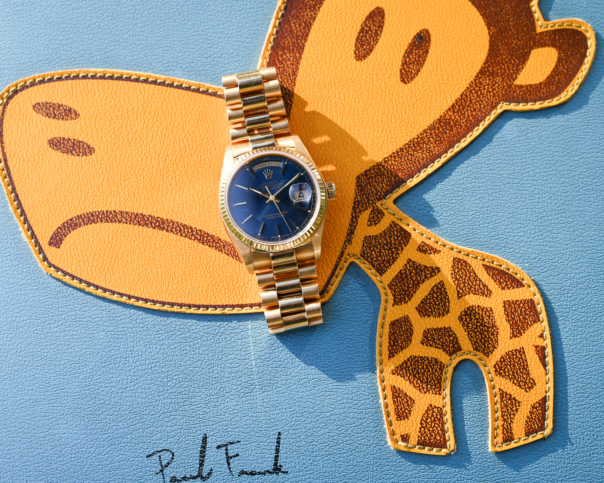 Rolex Day-Date Gelbgold 18038 "Cobalt Royal" mit Box und Papieren – Bild 16