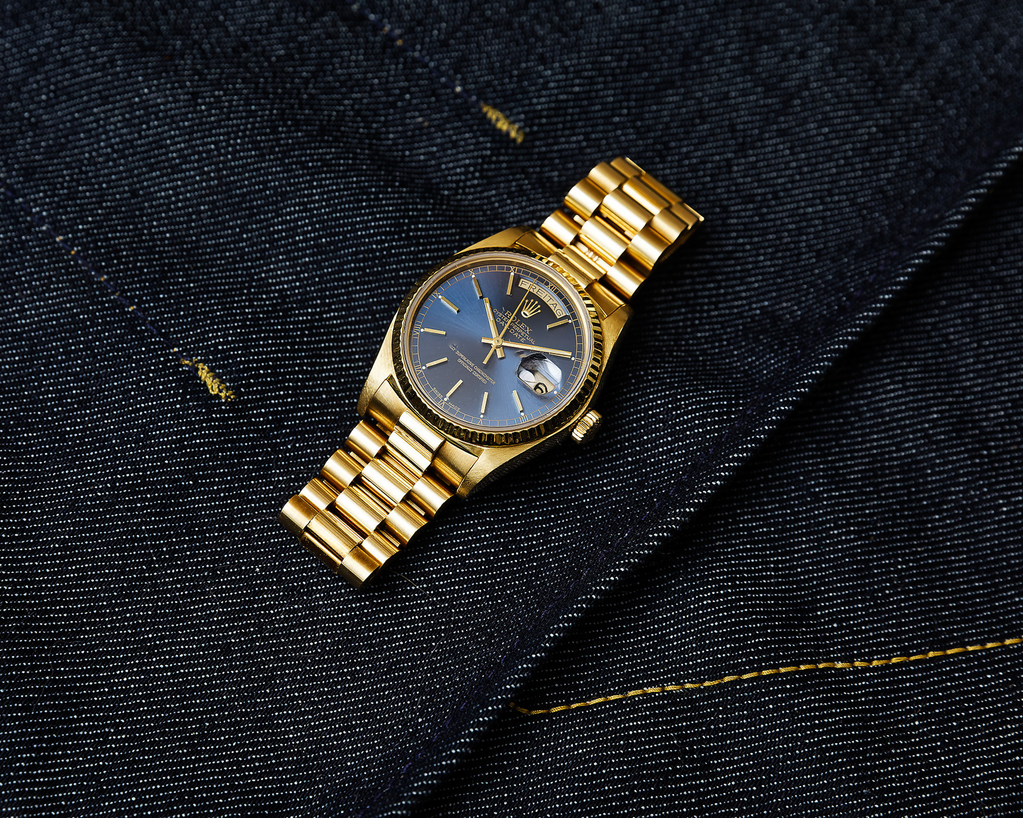 Rolex Day-Date Gelbgold 18038 "Cobalt Royal" mit Box und Papieren – Bild 18