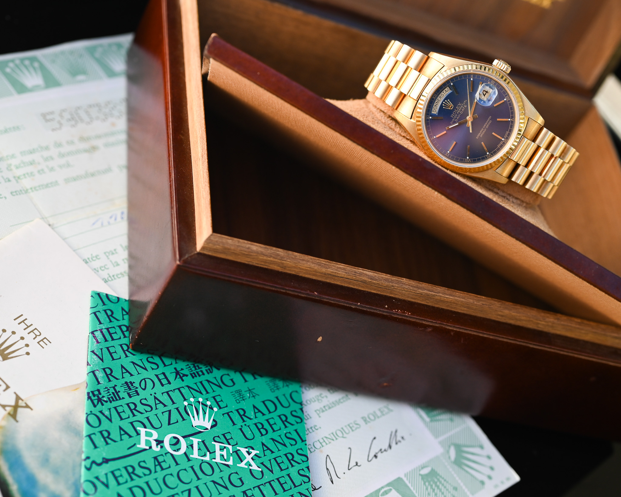 Rolex Day-Date Gelbgold 18038 "Cobalt Royal" mit Box und Papieren – Bild 3