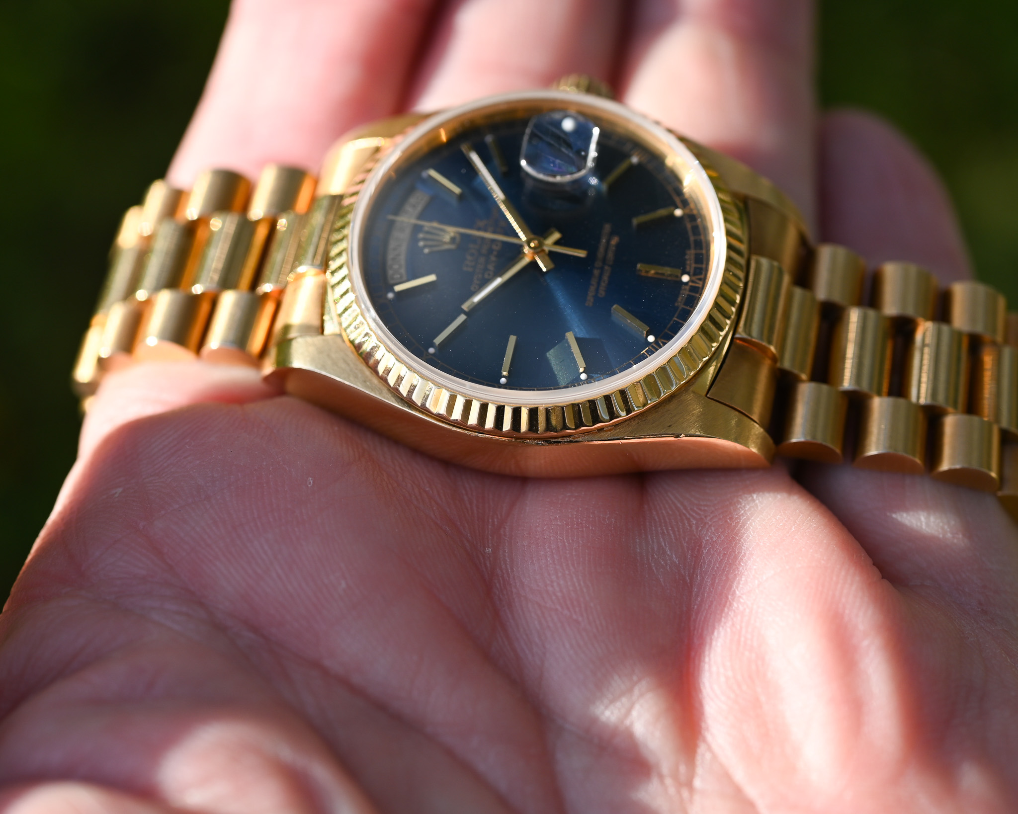 Rolex Day-Date Gelbgold 18038 "Cobalt Royal" mit Box und Papieren – Bild 6