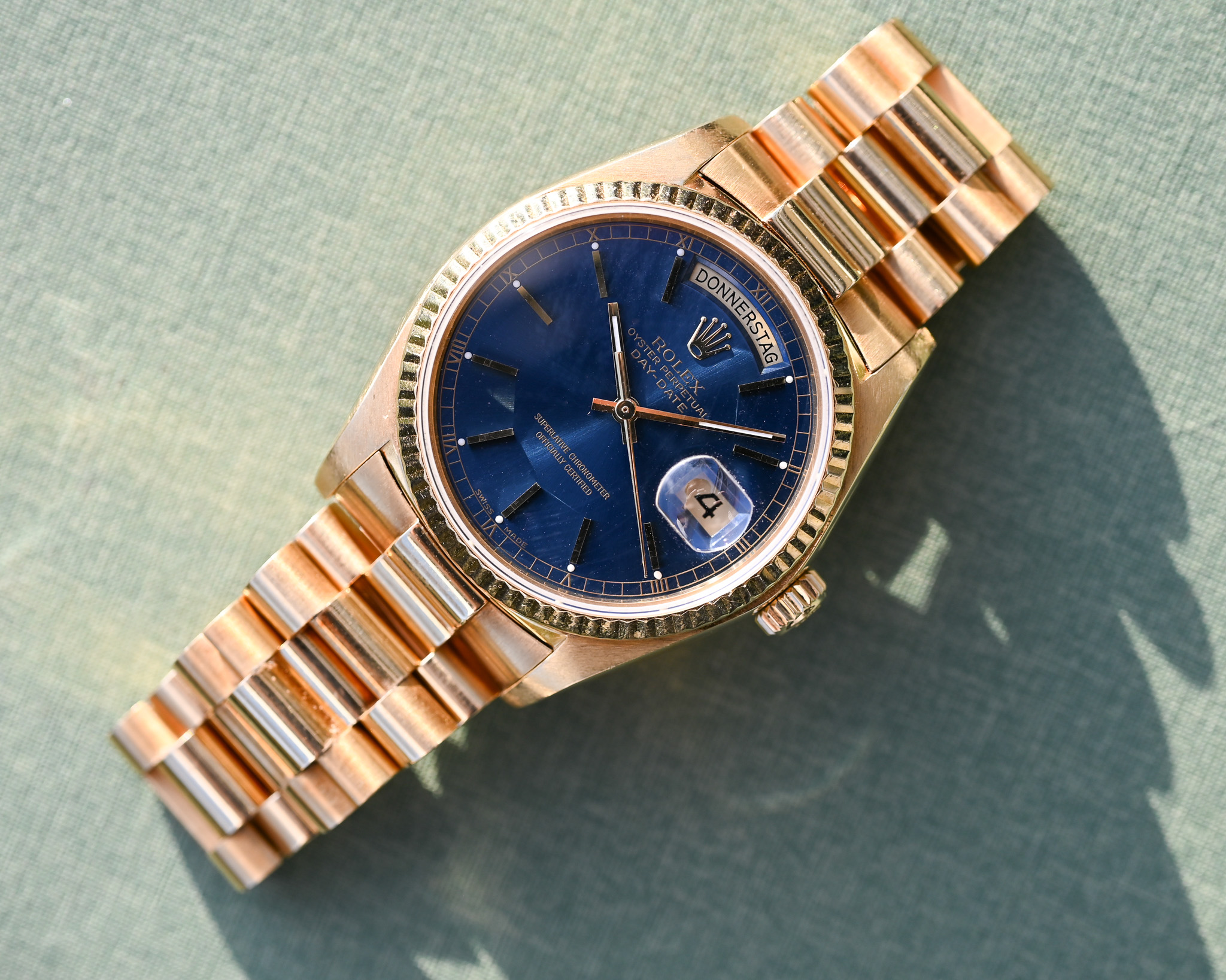 Rolex Day-Date Gelbgold 18038 "Cobalt Royal" mit Box und Papieren – Bild 7