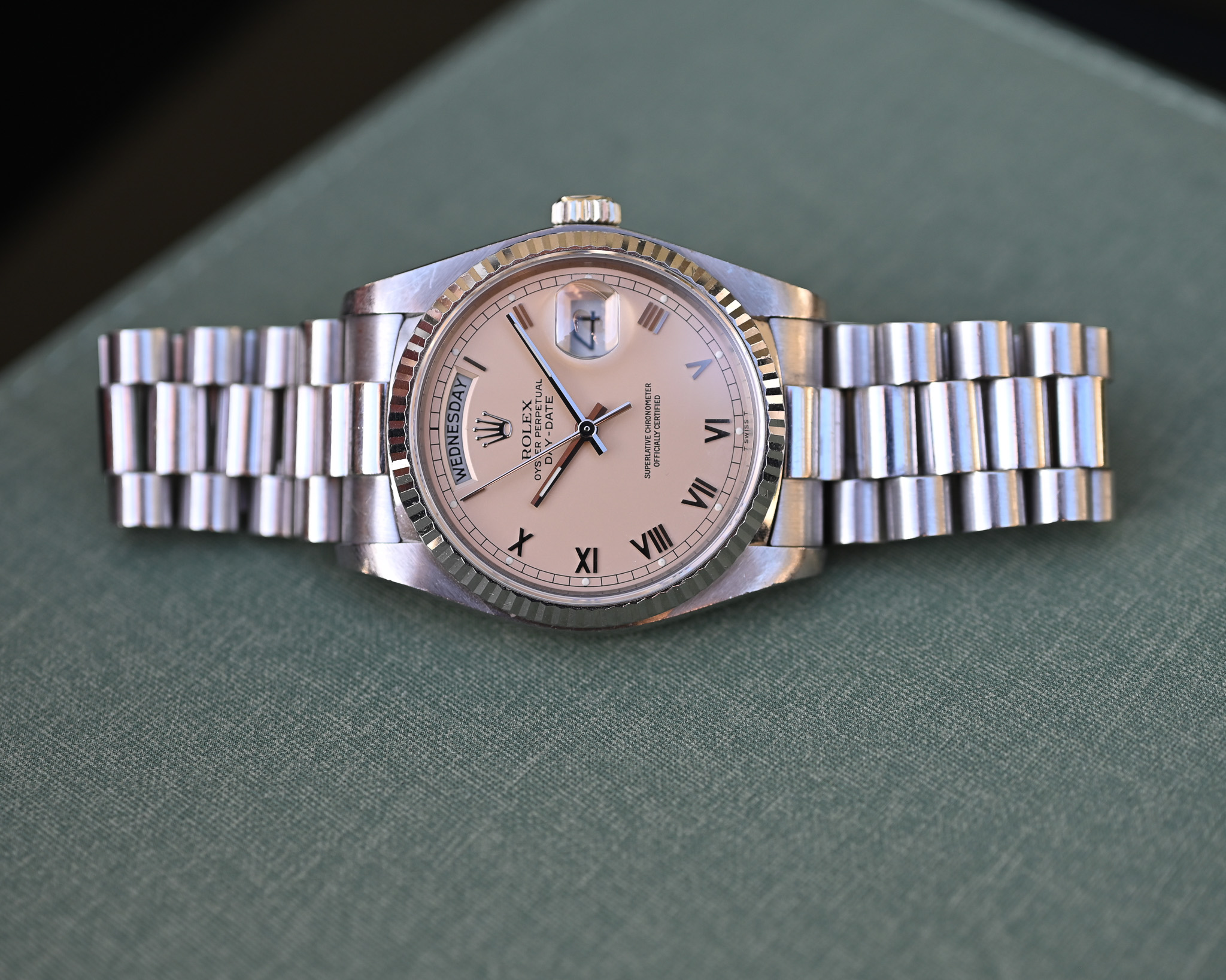 Rolex Day-Date Weißgold 18039 "Salmon Royal" mit Box und Papieren – Bild 5