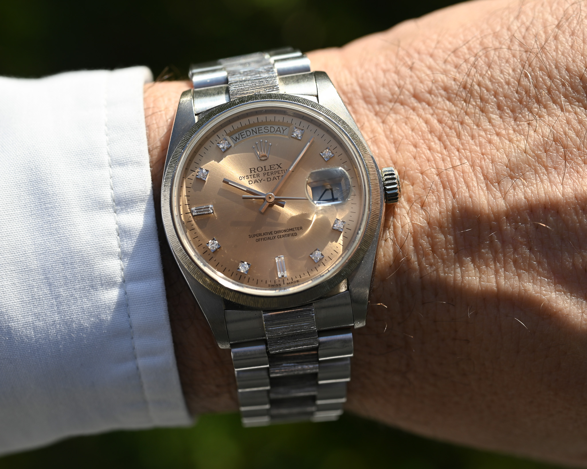 Rolex Day-Date Weißgold 18079 Borke "Rose Champagne"
