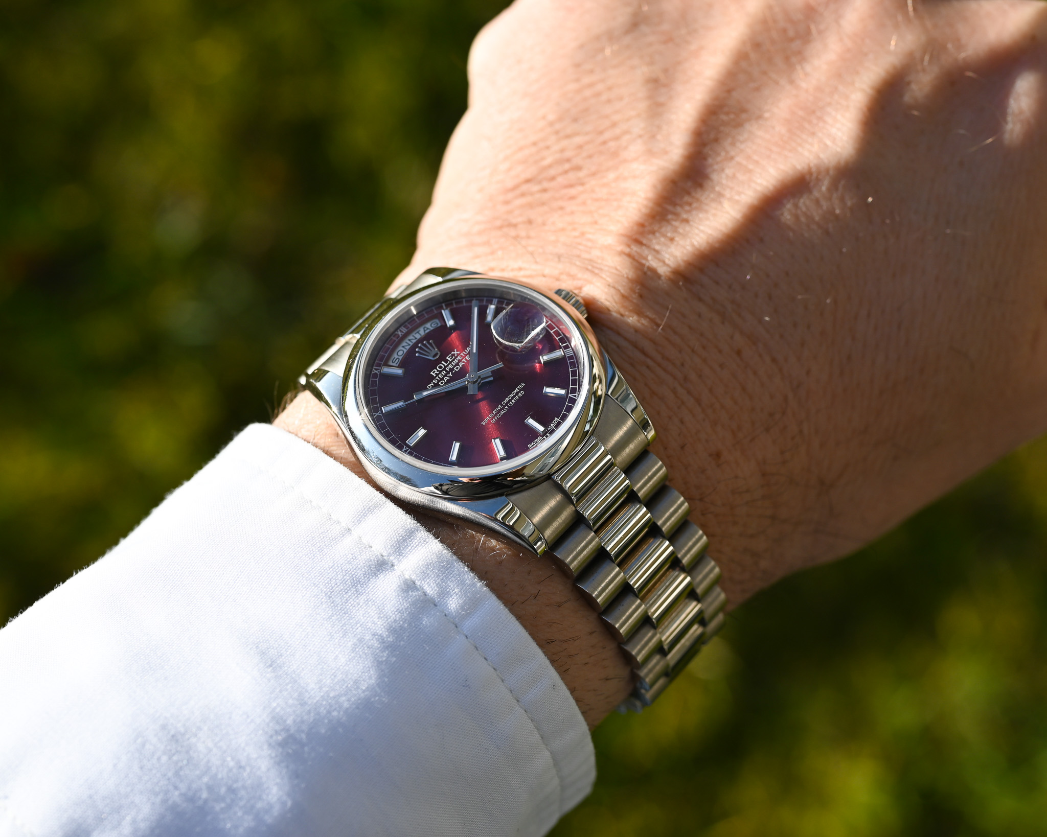 Rolex Day-Date Ref. 118209 Weißgold – seltenes „Cherry Dial“ – Fullset – Service 2022 – Bild 19