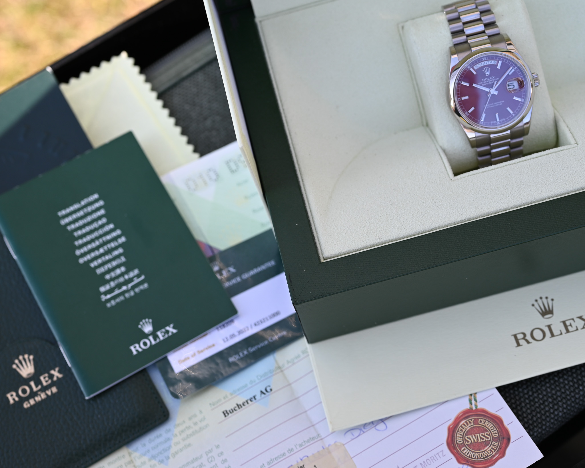 Rolex Day-Date Ref. 118209 Weißgold – seltenes „Cherry Dial“ – Fullset – Service 2022 – Bild 3