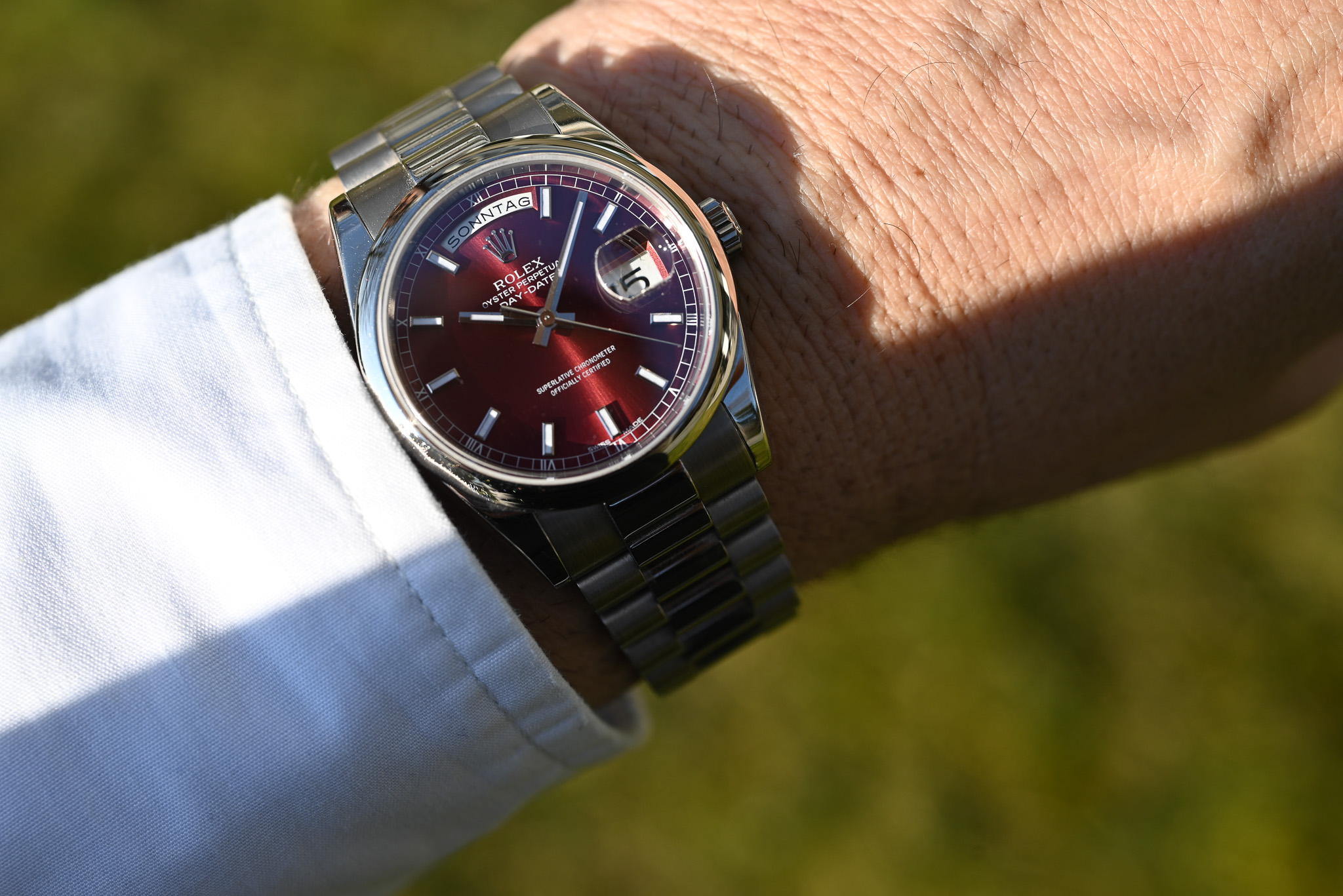 Rolex Day-Date Ref. 118209 Weißgold – seltenes „Cherry Dial“ – Fullset – Service 2022 – Bild 5