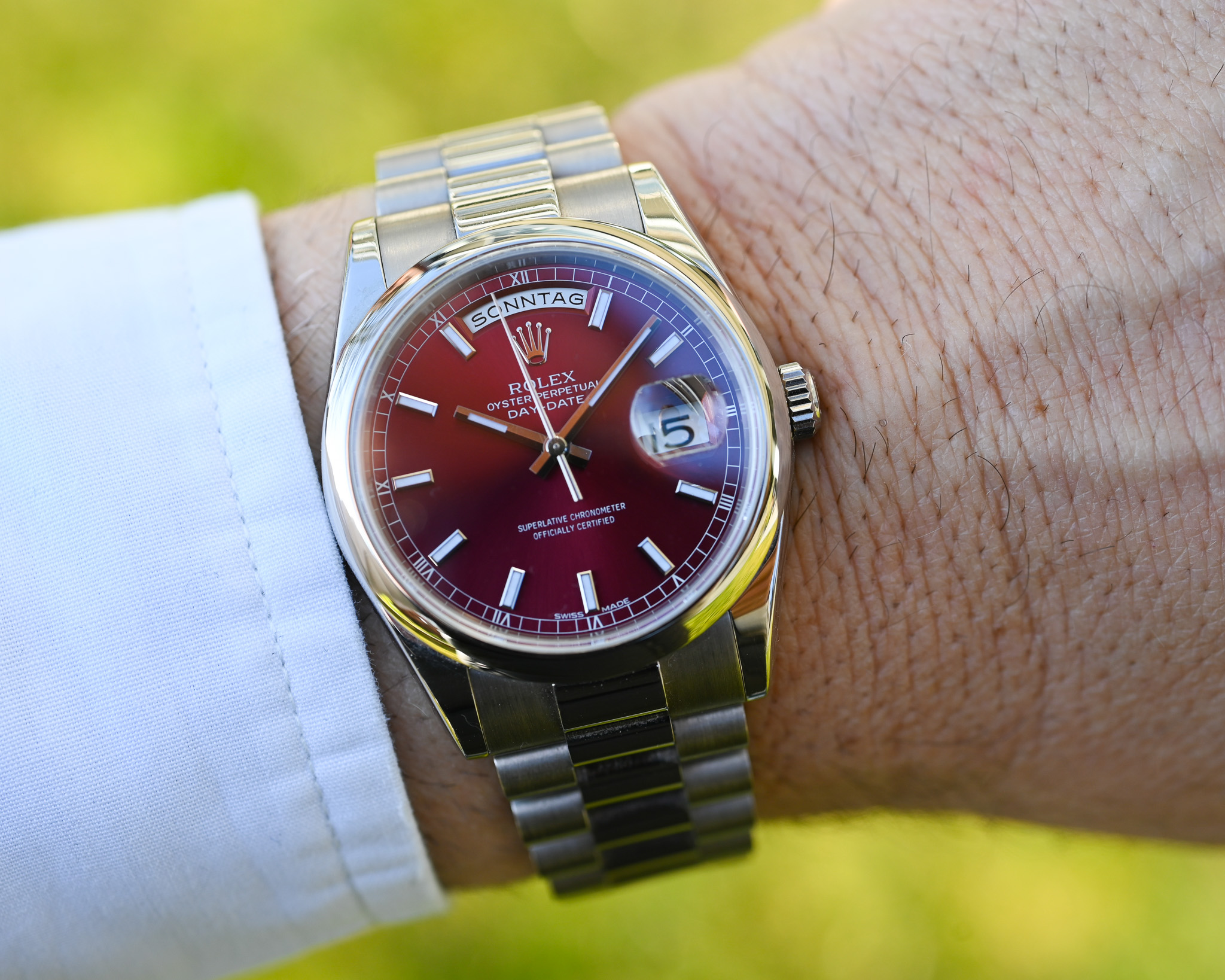 Rolex Day-Date Ref. 118209 Weißgold – seltenes „Cherry Dial“ – Fullset – Service 2022 – Bild 6