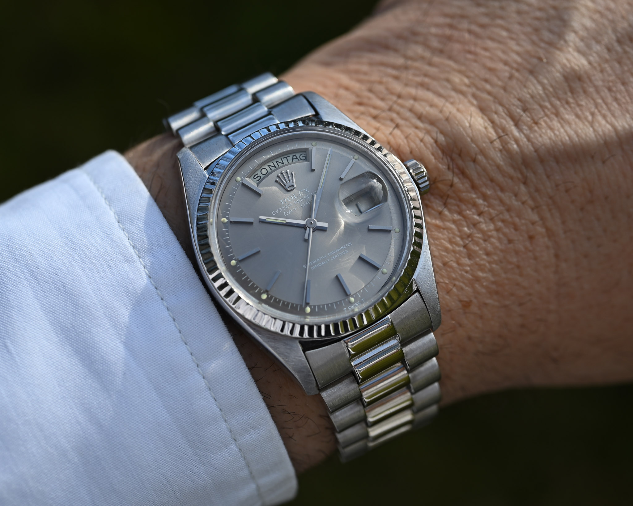 Rolex Day-Date 1803 Weißgold – „Ghost“ Zifferblatt – 1975 – Traumzustand – Sehr gutes Band