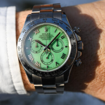 Rolex Weißgold Daytona 116509 mit perfektem Chrysopras Steinblatt aka Beach-Dial