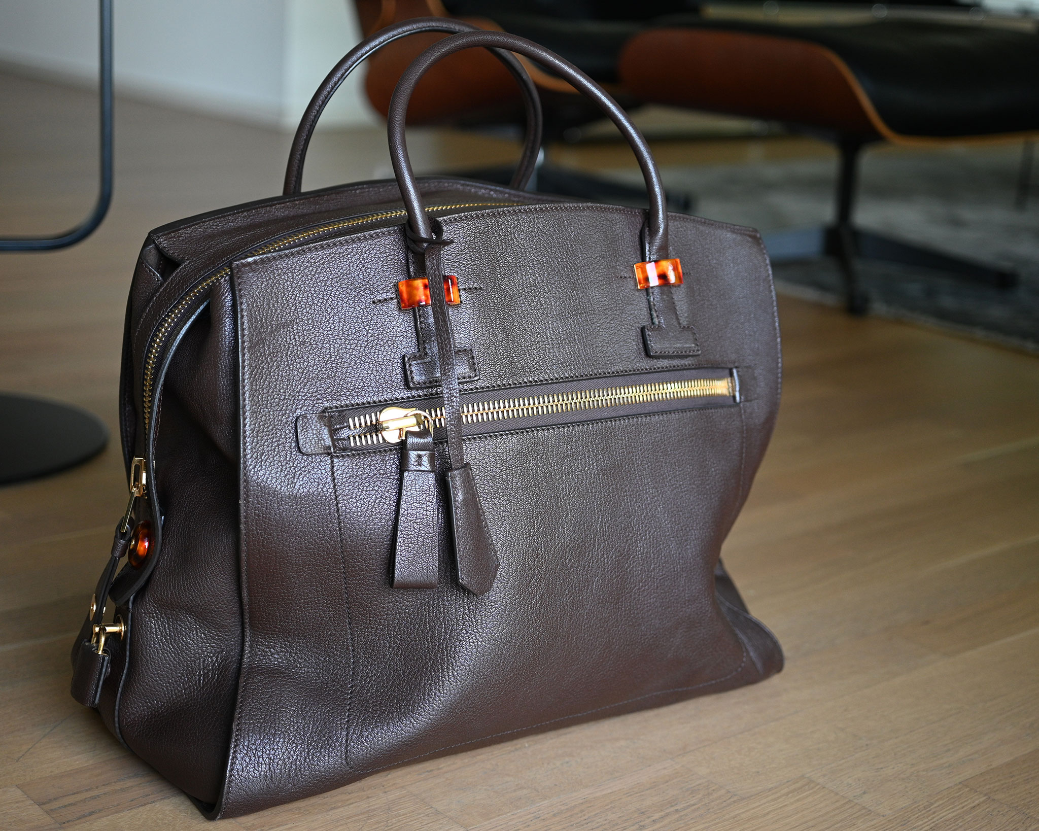 Tom Ford Weekender aus Leder in dark chocolate brown